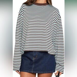 Brown/Blue Striped Long Sleeve Top